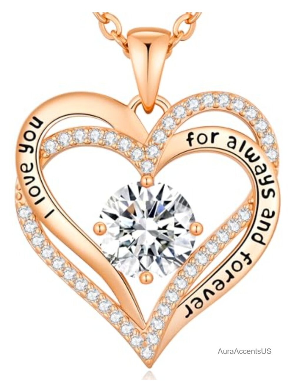 18K Rose Gold Plated Heart Pendant Necklace Birthstone CZ Gift